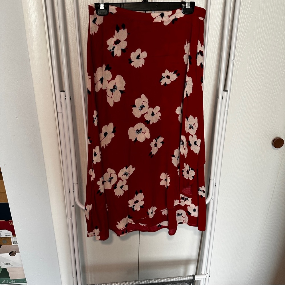 JustFab Red Wrap Floral Skirt